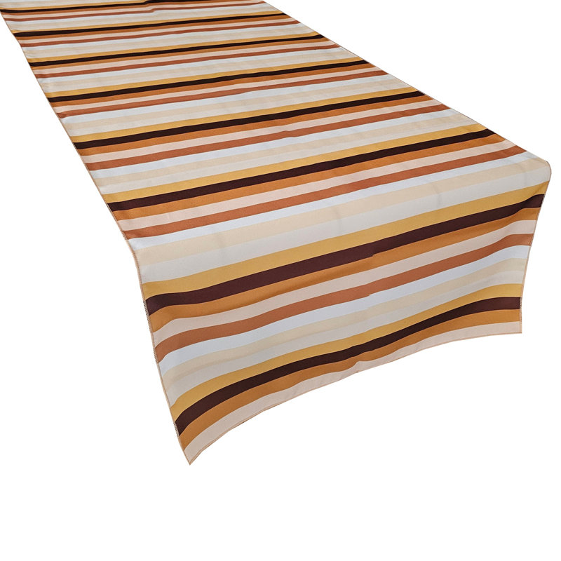 Poplin Multi Stripe Polyester Table Runner, Brown/Beige, 120" Rectangle