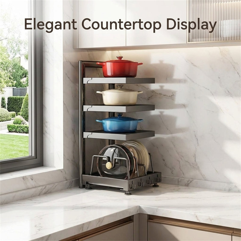Support de batterie de cuisine pliable (modèle haut, 4 niveaux), Gris