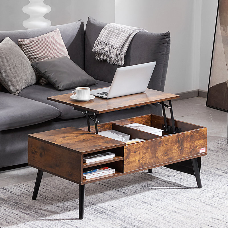 Brown Wood and Metal Lift-Top Coffee Table with Storage