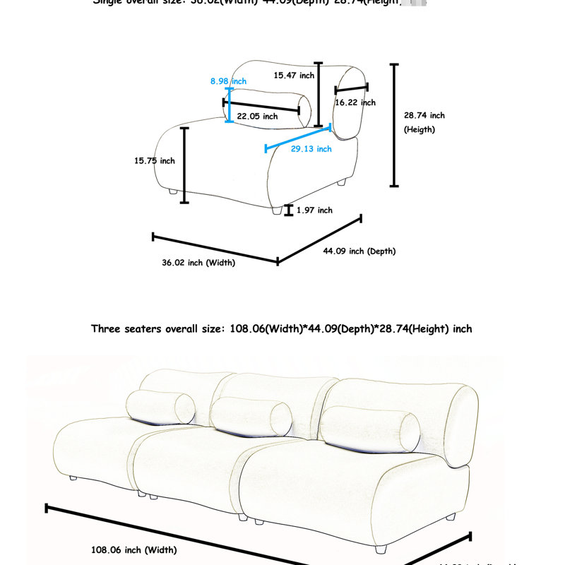 Chenille noire confortable - avec coussins pour le salon et 3 modulaires élégants