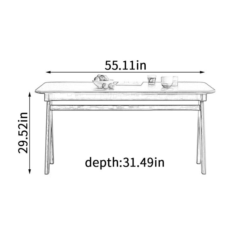 Black Retro Design Rectangular Dining Table,  29.52"H x 55.11"L x 31.49"W