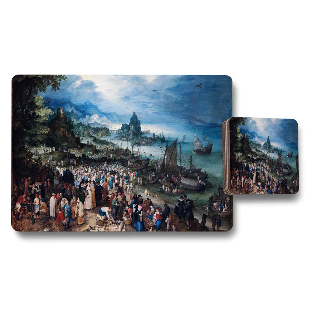 Seascape Painting Placemat and Coaster Set With Ocean Scene Artwork