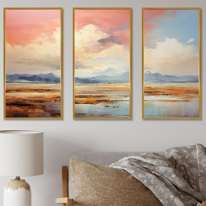 «Pastel Plains Of Tranquility - Minimalisme», ensemble d'art sur toile, Cadre flottant doré, H 28 po x l 36 po x P 1 po