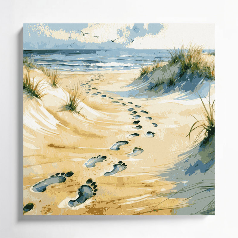 «Coastal Sandy Footprints Path», art mural sur toile beige, H 12 po x l 12 po