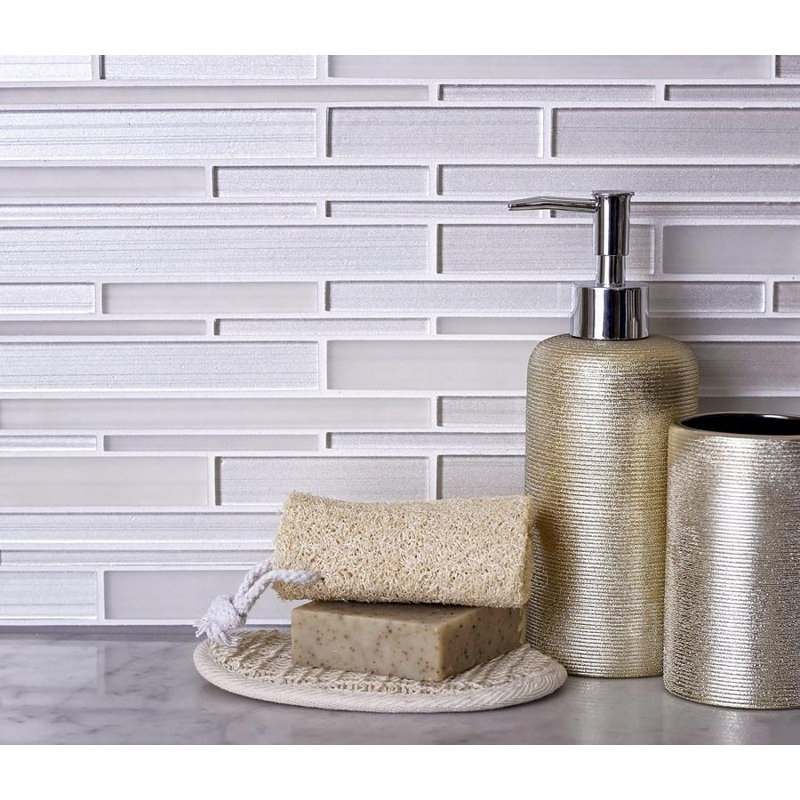11.8" x 12.2" Glass Mosaic Tile, White