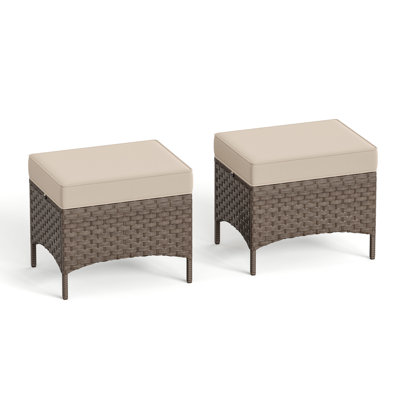 Two Piece Woven Rattan Outdoor Footrest Set