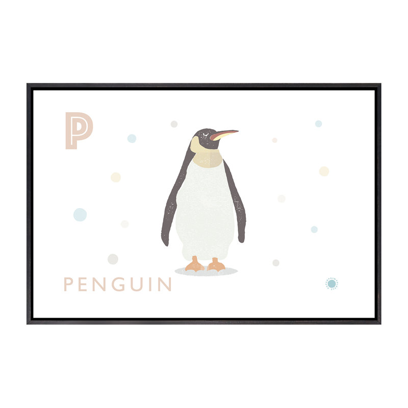 Pingouin - reproduction d'impression, Toile avec cadre noir patiné, Pas de tapis, H 40 po x l 60 po x 1,5 po