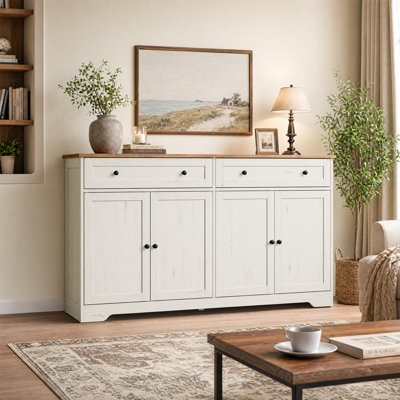 55" W Buffet Cabinet with 2 Drawers, Adjustable Shelves, and 4 Doors