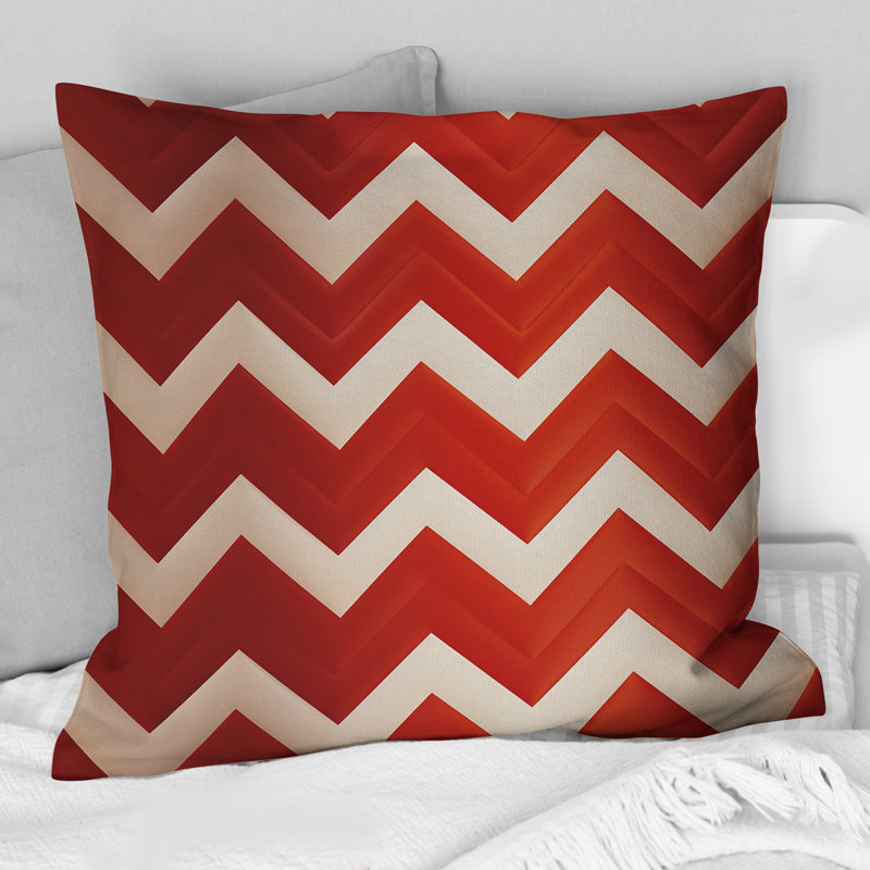 Fiery Red Chevron Passion - Coussin décoratif abstrait Coral Reef multicolore azur - Coussin décoratif, H 16 po x l 16 po