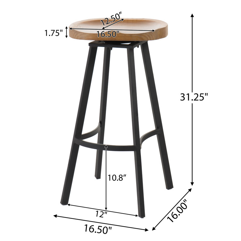 Deux pieds pivotants en pin, pieds en fer noir, finition naturelle, design, siège élégant et pratique