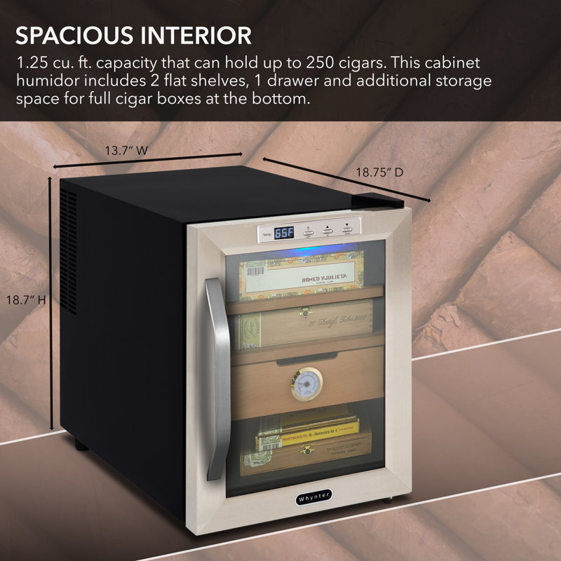 Stainless Steel 34L Cigar Cooler with Glass Door and Humidifier