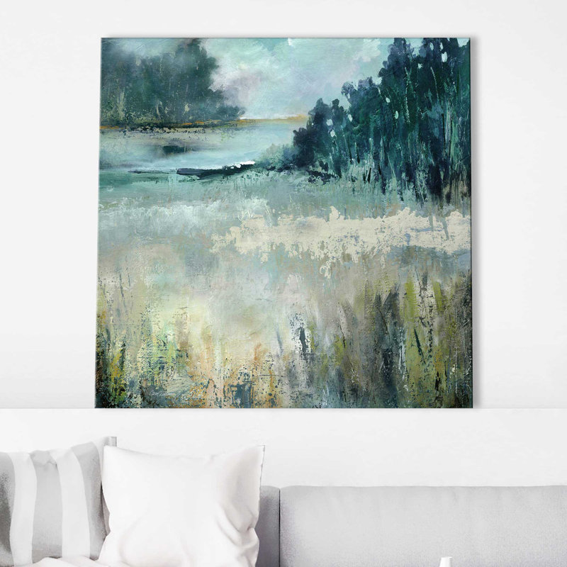 Calm River Valley par Carol Robinson - Peinture, L 36 po x H 36 po, Toile tendue