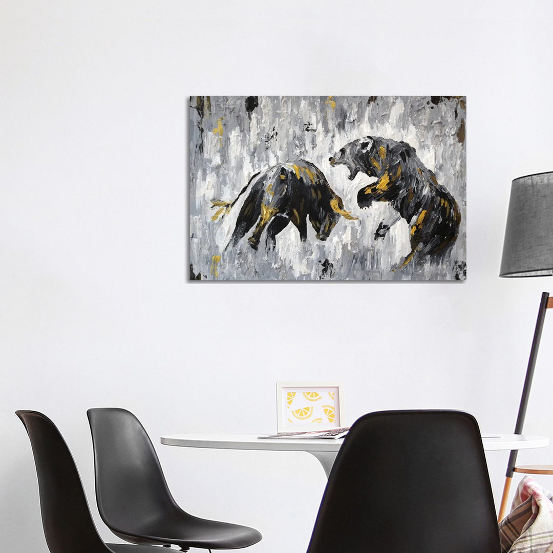 Bull Vs Bear Stock Market Close Ups I von Viola Painting - No Frame Gallery-Wrapped Canvas Giclée on Canvas