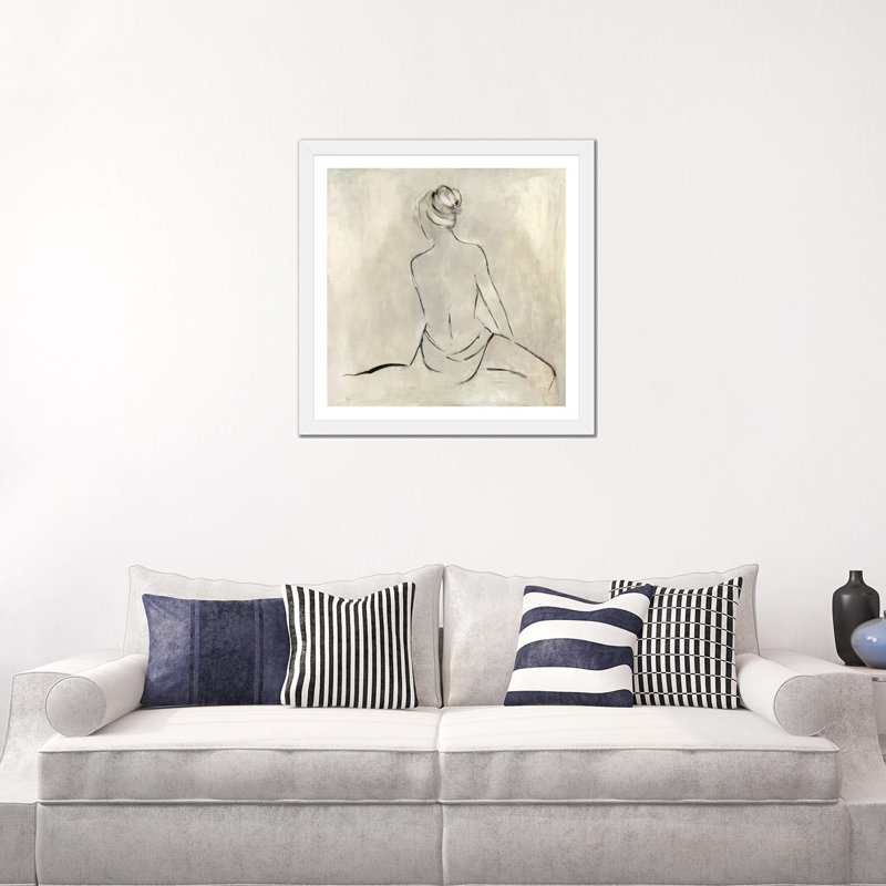 «Bather II» par Sally Swatland - impression d'art graphique, Papier encadré blanc, H 24 po x l 24 po x p 1 po, Blanc