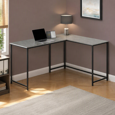 Computer Desk, Home Office, Corner, 58"l, L Shape, Work, Laptop, Grey Laminate, Black Metal, Contemporary, Modern