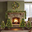 6PCS Christmas Tree Set – 4 Trees with Sturdy Bases, 1 Pre-Lit Wreath, 1 Garland, Warm White Lights, Easy to Shape & Wobble-Free