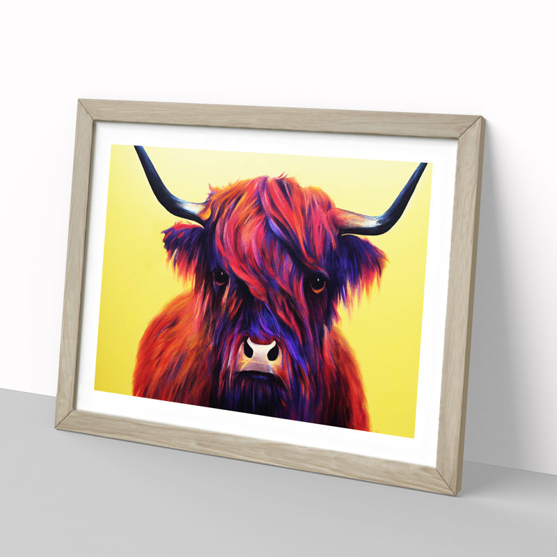 Colourful Highland Cow Vol.3 - Single Picture Frame Print, Oak Framed, 46cm H x 64cm W x 2cm D