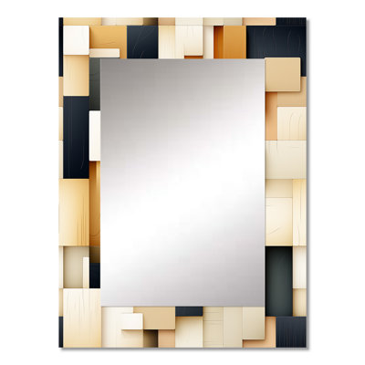 Abstract Taupe Blockchain Blocks - Geometric  Decorative Mirror, Modern Wall Mirror, Printed Metal Art