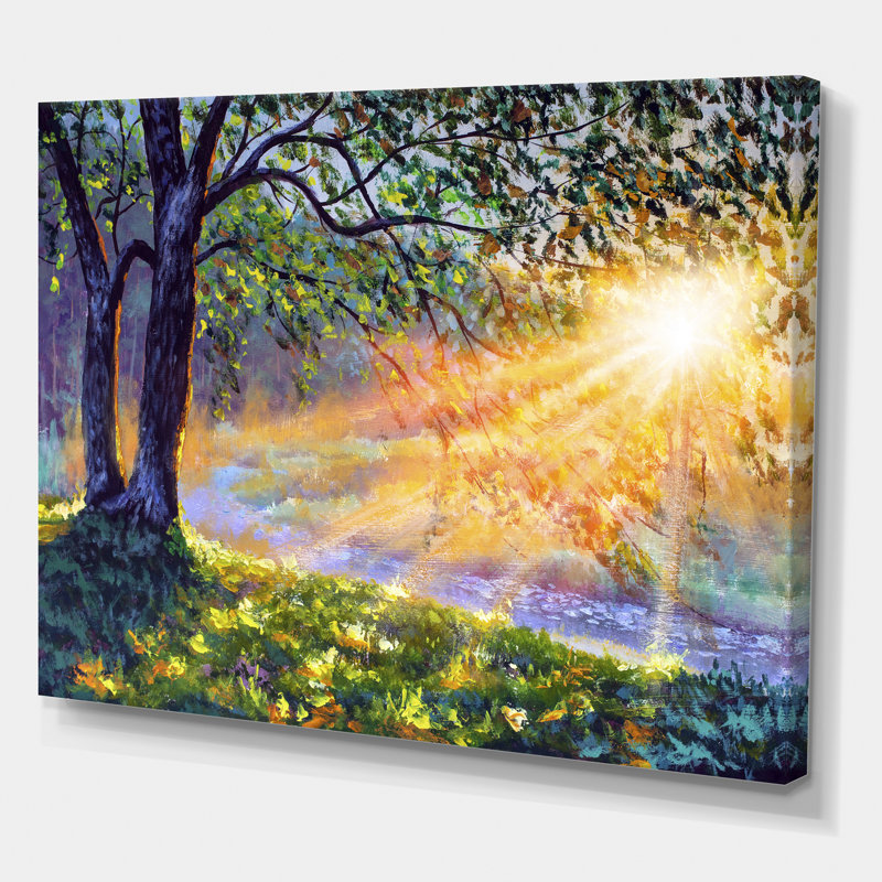«Dawn Sunshine Light by the River», reproduction d'art sur toile, H 24 po x l 32 po x P 1 po, Toile tendue