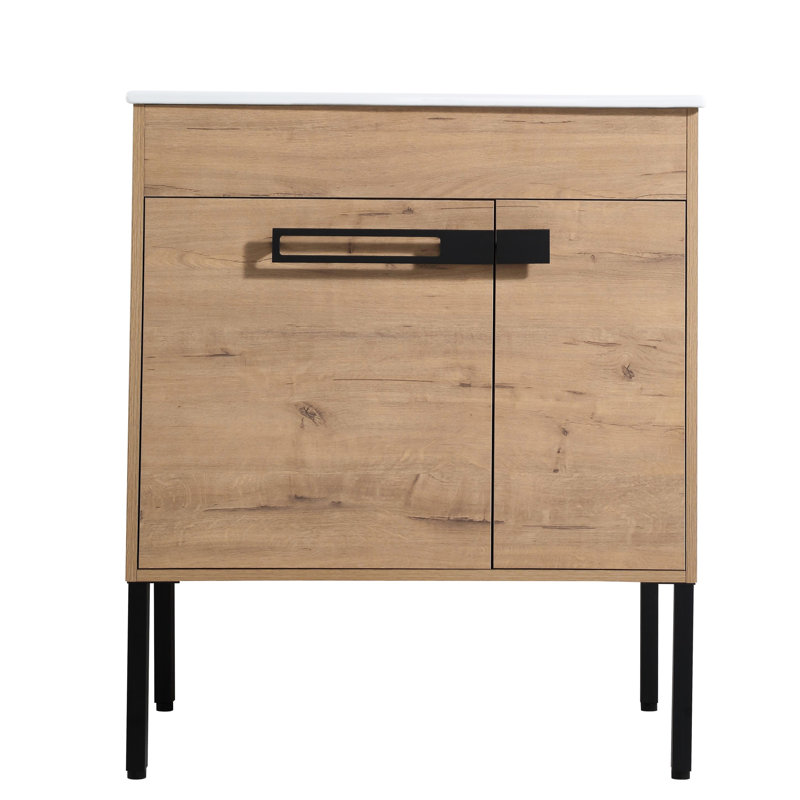 Armoire de salle de bain moderne, 30 po, avec fermeture en douceur et composant en métal, poignée autoportante pour meuble-lavabo