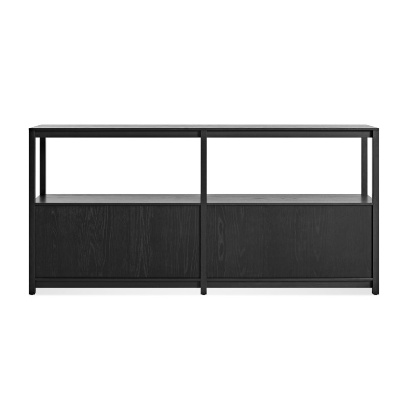 Open Plan Low Bookcase with Storage, Black on Oak, (2 Sheves) 33" H x 68" W x 13" D