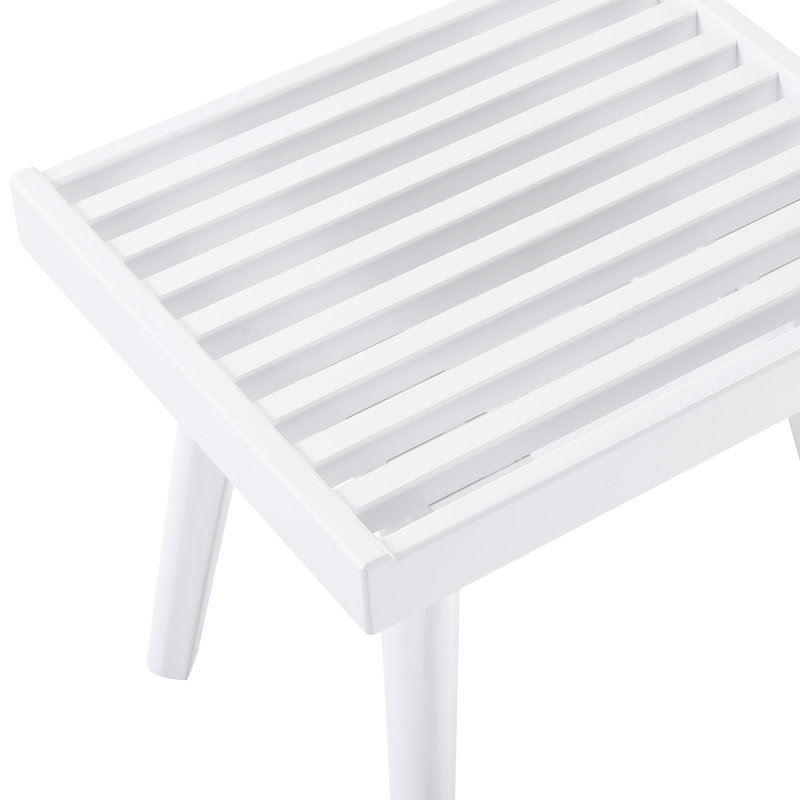 Banc à lattes en bois massif, 19 po de long, blanc