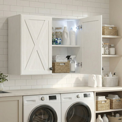 Armoires de salle de lavage de 60 po, armoires de cuisine avec armoires de salle de bain avec portes de grange et tablettes réglables, armoires de rangement murales pour salle de lavage, cuisine, salle à manger, salle de bain
