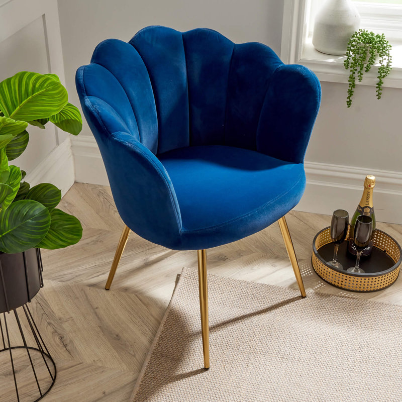 Bruning Scallop Velvet Barrel Accent Chair, Blue