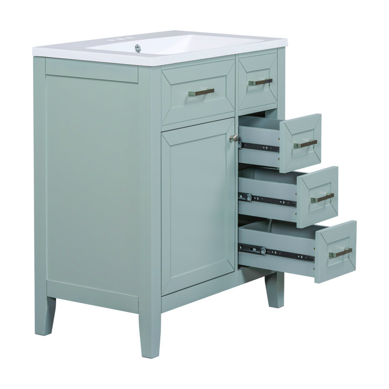 Meuble-lavabo 30 po avec lavabo, Vert, Argent argent