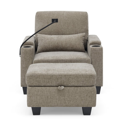 Brown Recliner With Adjustable Backrest, Storage & Usb Charging