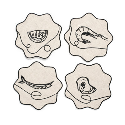 Line Drawing Embroidered Linen Coasters