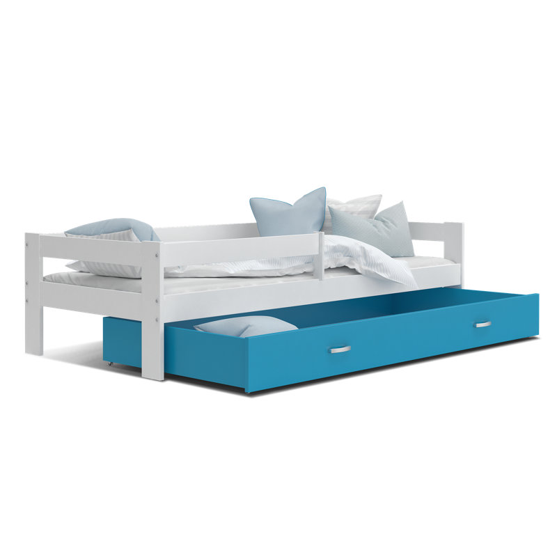 European Toddler (80 x 160cm) Drawer Bed, No, White/Blue