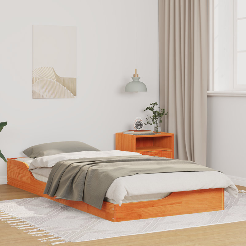 Solid Wood Bed, European Single (90 x 200 cm), Wax Brown