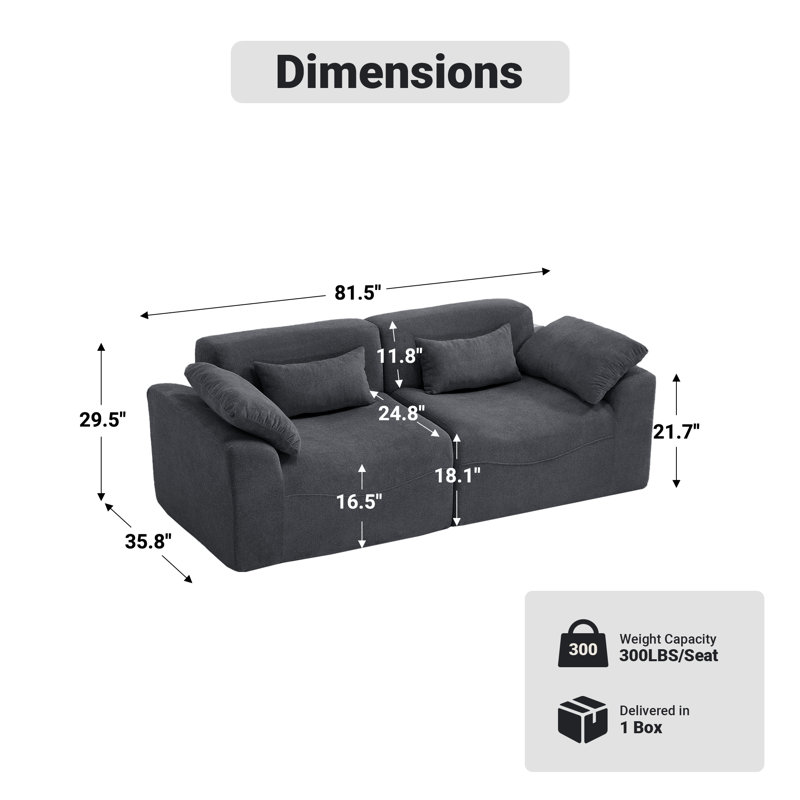 Causeuse à compression Segal 81,5 de large sans assemblage, Chenille grise foncée
