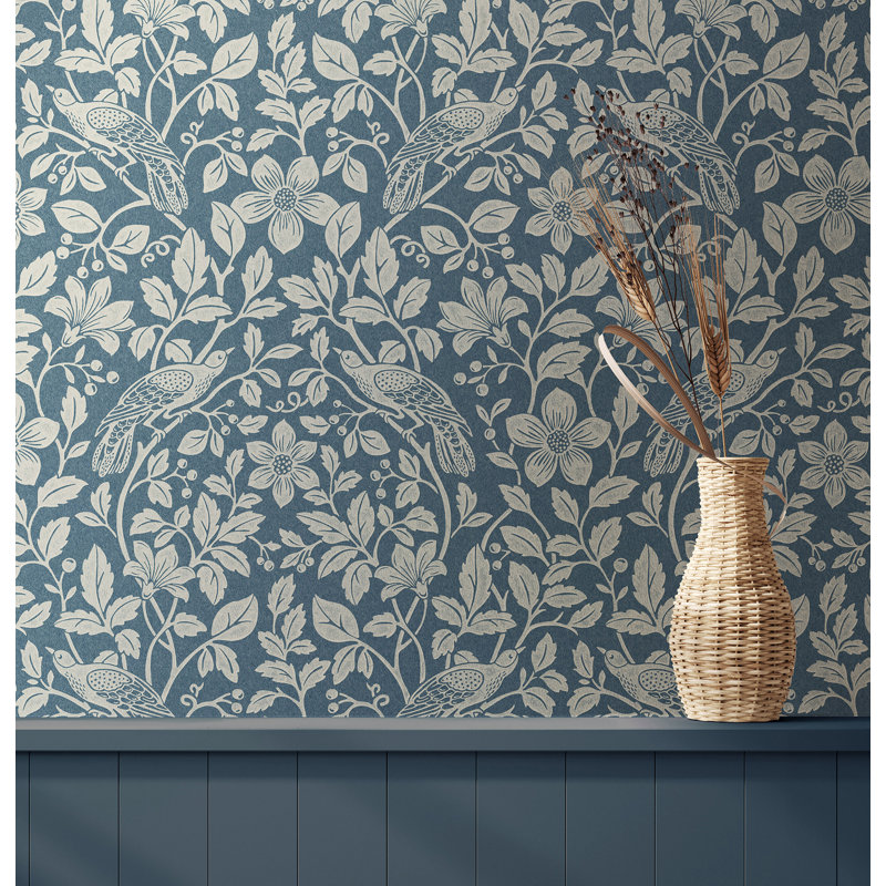 Manjeet Bird Vine Wallpaper, Blue