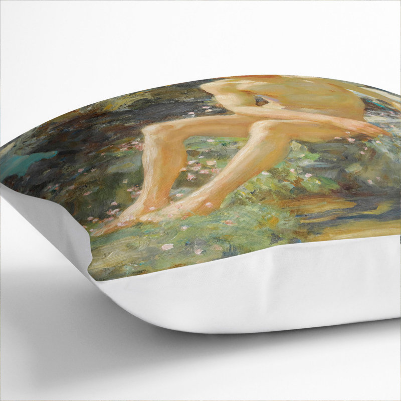 Nude Man On The Rocks Square Throw Cushion, 40cm H x 40cm W x 15cm D, White