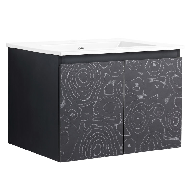 Meuble-lavabo de 24 po avec rangement spacieux et finition noire - construction de lavabo en céramique de style moderne