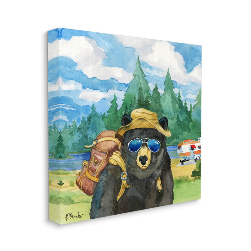 «Happy Camper Black Beer Hiker» par Paul Brent - peinture sur toile tendue, H 17 po x l 17 po x P 1,5 po