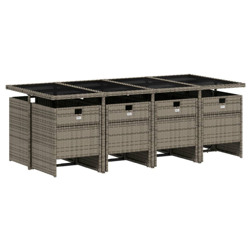  Ensemble de salle à manger de patio 8 places en rotin PE gris 8 places pliable, Gris, Gris foncé