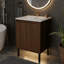 Meuble-lavabo moderne 24 po - Lavabo en céramique blanche - Porte à fermeture en douceur - Finition chêne élégant-120392066