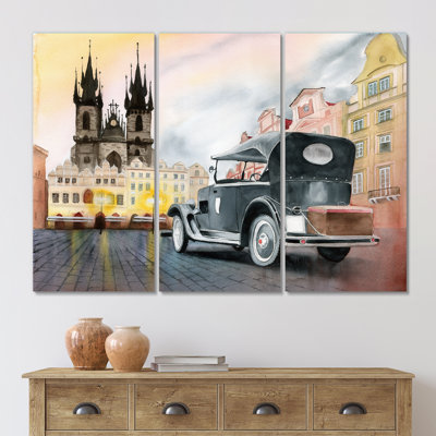 Old Retro Car On The Old Town Square In Prague - Industrial Canvas Wall Art Print -  East Urban Home, D17206AC2440445C8C19D4014B08EDCF