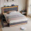 Upholstered Storage Bed with LED Headboard and Drawers-611722736-611722738