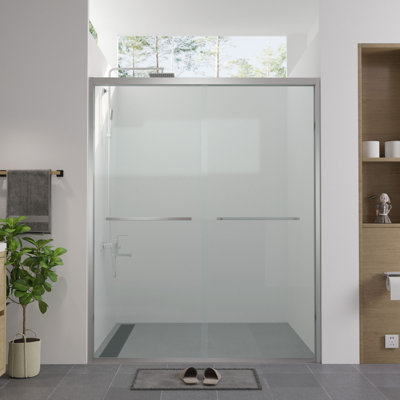 56-60"X74" Aluminum Frame Double Sliding Shower Door,Bypass Bathroom Sliding Door With Premium 1/4" (6Mm) Clear Tempered Glass, Hardware Sliding Glass Shower Enclosure