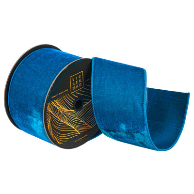  4" Turquoise Velvet Wired Ribbon. Turquoise Dupion backing.