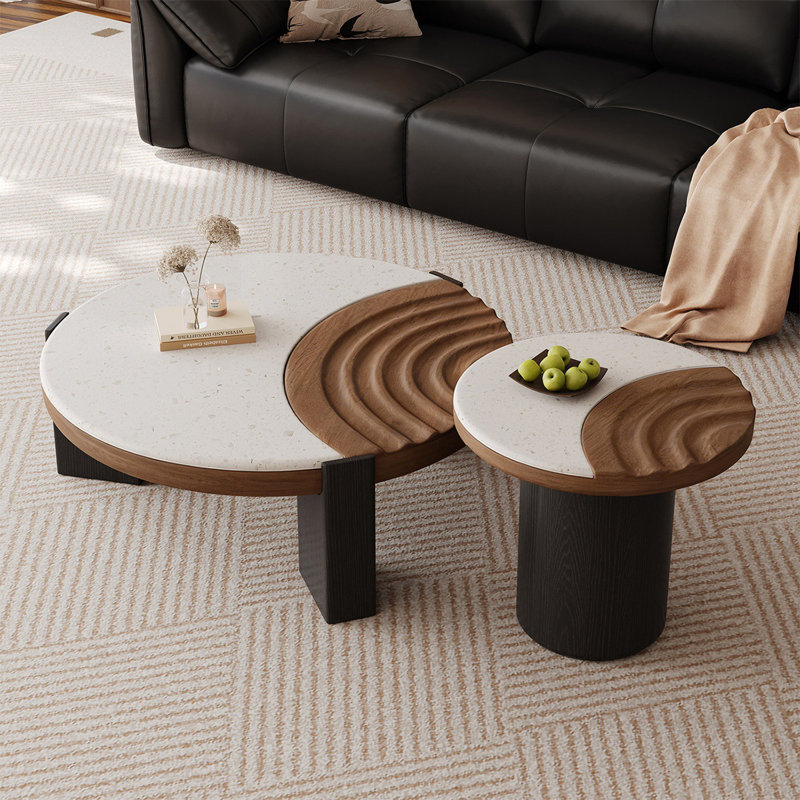 Ensemble de tables basses rondes en noyer fritté et en bois manufacturé, Walnut / Black