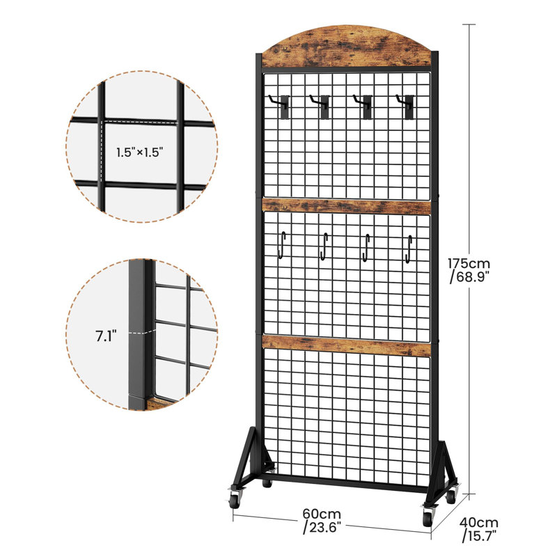 Présentoir mural 5,7 pi x 2 pi Grid, Brun rustique