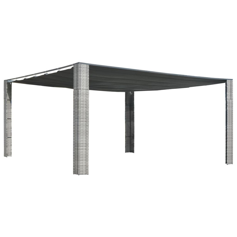 Gray and Anthracite Poly Rattan Gazebo with Sliding Roof