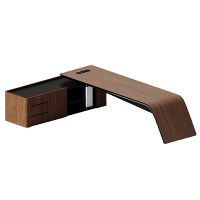 L-Shaped Modern Light Luxury Brown Woodgrain Executive Desk