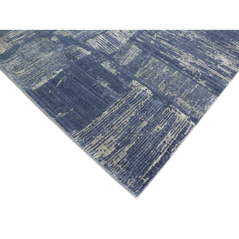 Hand Knotted Area Rug in Blue/Gray, Rectangle 9' x 12'