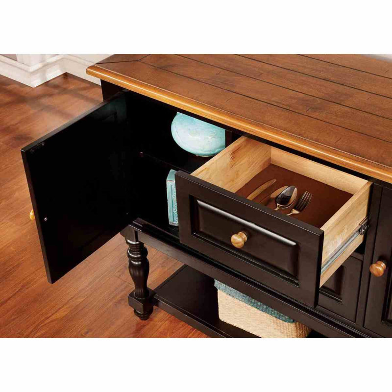 Mobilier de salle à manger en bois massif noir et chêne antique